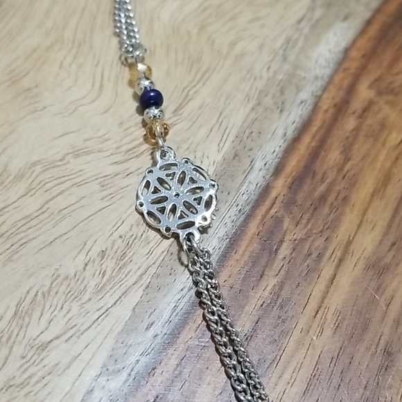 Long Silver & Blue Beaded Chain Necklace Tassel - Picture 5 of 6